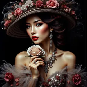 Elegant woman in an opulent dress, Art Nouveau.webp