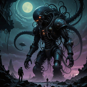 A lone astronaut gazes up at a colossal biomechanical kraken - DXL.jpg