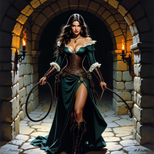 Beautiful woman with a long whip in her right hand.jpg
