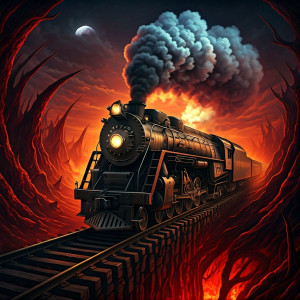 Death train on railway to Hell under blood moon - G3.jpg