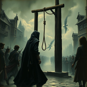 A medieval woman walks towards gallows - FS.jpg
