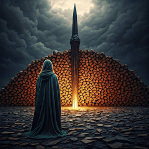 Beautiful medieval woman walks to huge stake.jpg