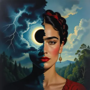 Surreal Eclipse Portrait with Storm and Forest.webp