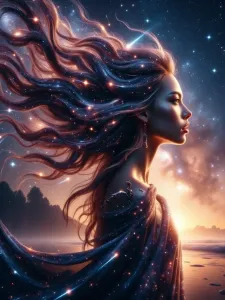 hair blending into a starry Milky Way galaxy....webp