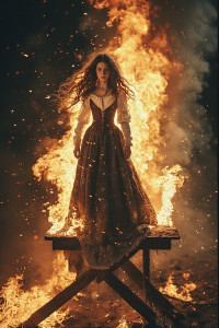 Beautiful medieval woman stands on the burning scaffold - 1.jpg