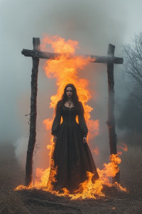 Beautiful medieval woman stands on the burning scaffold - 2.jpg