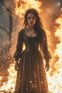 Beautiful medieval woman stands on the burning scaffold - 13.jpg