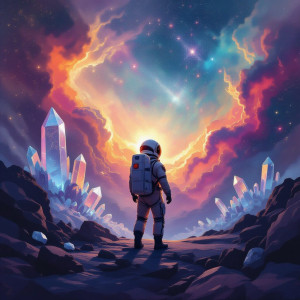A lone astronaut adrift in a nebula of swirling cosmic dust.jpg