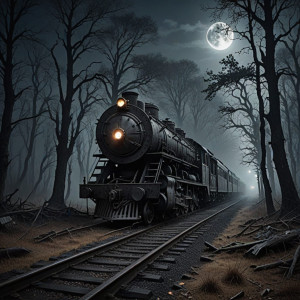 Decaying abandoned train in misty haunted forest.jpg