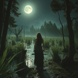 Bog woman in Irish swamp under full round moon - JFL.jpg