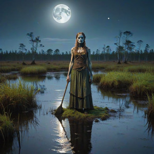Bog woman in Irish swamp under full round moon - ССХL.jpg