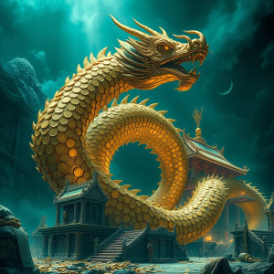 A colossal, mythical serpent made entirely of shimmering gold coins.jpg