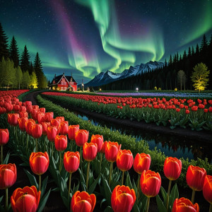 Giant red tulip in magical garden under aurora borealis.jpg
