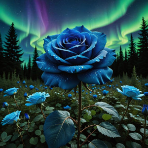Giant blue rose in magical garden under aurora borealis.jpg