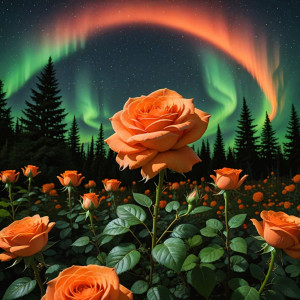 Giant orange rose in magical garden under aurora borealis.jpg