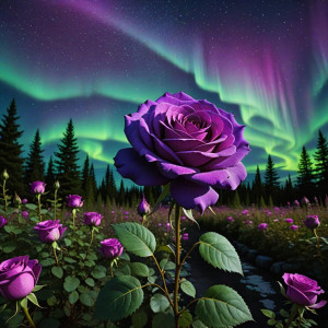 Giant purple rose in magical garden under aurora borealis.jpg