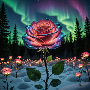 Giant glass rose in magical garden under aurora borealis.jpg