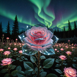 Giant crystal rose in magical garden under aurora borealis.jpg
