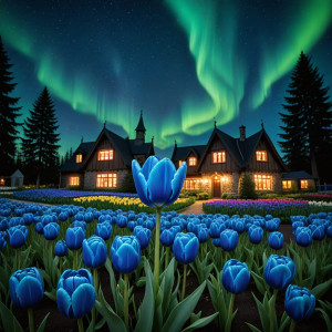 Giant blue tulip in magical garden under aurora borealis.jpg