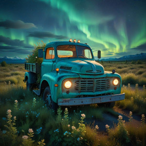 A single, rusted truck is half-buried amongst the mechanical flora - АXL.jpg