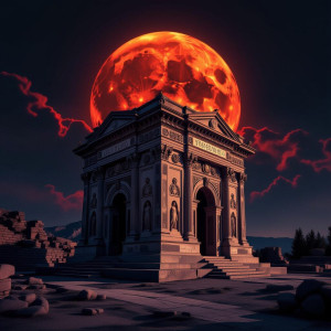 Colossal mausoleam in royal cemetery under blood moon.jpg
