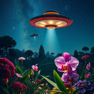 UFO over beautiful giant orchid in magical garden.jpg