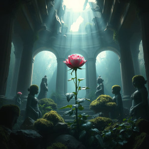 A mystical rose blooming in the heart of a temple ruin.jpg