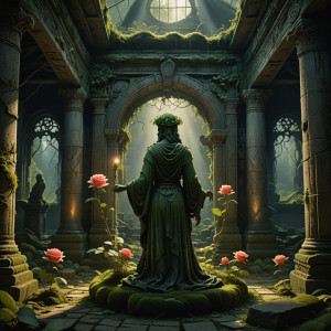 Statue in forgotten, overgrown temple ruin.jpg