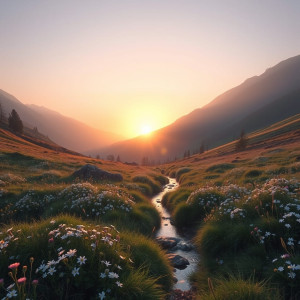 A tranquil mountain meadow bathed in the soft, warm light.jpg