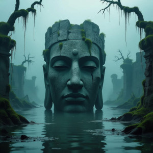 A lone, colossal stone head.jpg