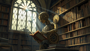 An intricate, clockwork automaton, resembling a Victorian-era librarian.jpg