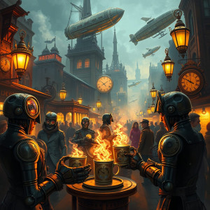 A bustling marketplace in a steampunk city.jpg