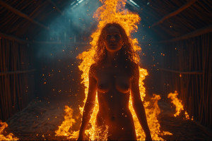Beautiful naked woman inside a burning hut.jpg