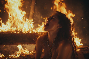 Beautiful naked woman lies chained to a burning bench - 3.jpg