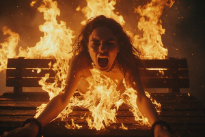 Beautiful naked woman lies chained to a burning bench - 4.jpg