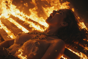 Beautiful naked woman lies chained to a burning bench - 5.jpg
