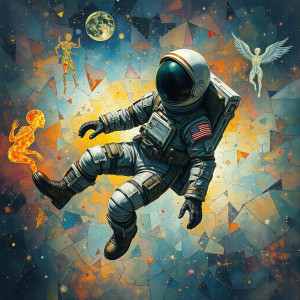 An astronaut adrift in a nebula composed of shattered stained glass.jpg