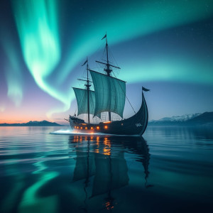 Ghost viking ship in Nortern Sea under aurora borealis.jpg