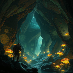 An explorer navigates a labyrinthine cave system.jpg