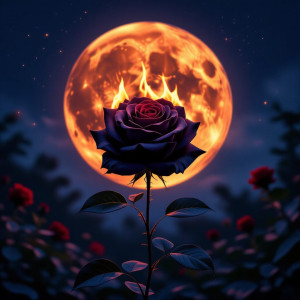 Burning giant black rose in magical garden.jpg