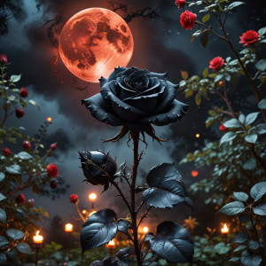 Burning giant black rose in magical garden - АXL.jpg