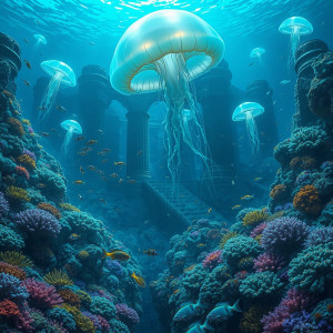 A vibrant coral reef teeming with bioluminescent life.jpg
