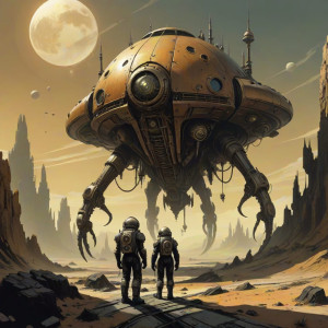 A lone astronaut, clad in a weathered steampunk spacesuit - ССХ.jpg