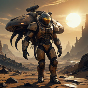 A lone astronaut, clad in a weathered steampunk spacesuit - ВХ.jpg