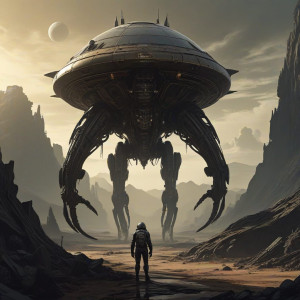 A lone astronaut, clad in a weathered steampunk spacesuit - МХ.jpg