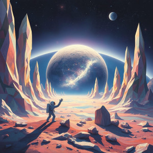 A lone astronaut, dwarfed by the immense, crystalline structures.jpg