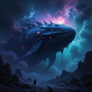 An ancient, colossal leviathan, its body encrusted with forgotten celestial artifacts.jpg