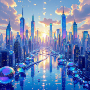 An entire cityscape constructed from flowing, iridescent soap bubbles - Н11.jpg