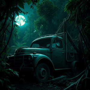 Abandoned haunted vintage truck  in African jungle.jpg