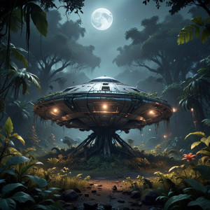 UFO in African jungle under full round moon - AXL.jpg